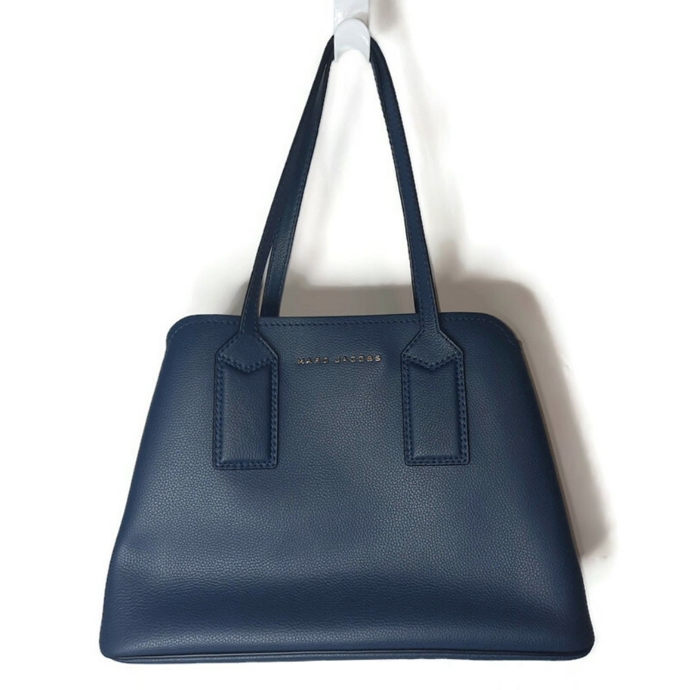 MARC JACOBS Editor Leather Tote Bag Blue Sea Navy Red Everyday Versatile Classic